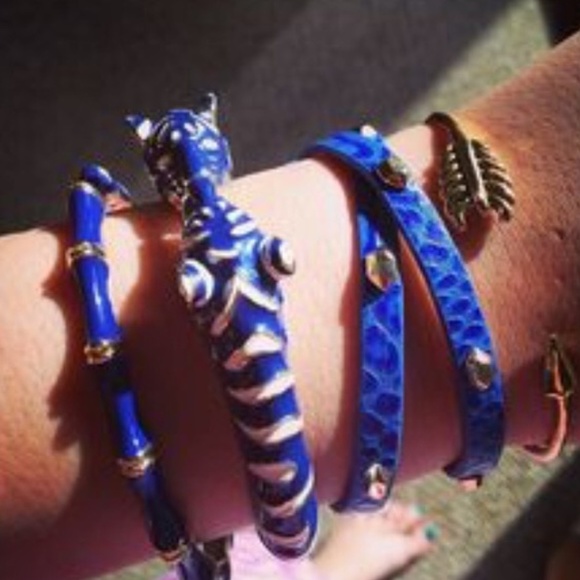 Stella & Dot | Dainty Gold Bangle Bracelet COBALT BLUE+Gold Julep Bangle - Picture 8 of 11